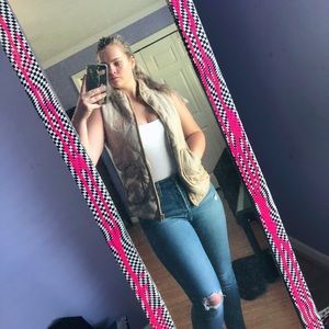 Monogrammed Tan vest zip up